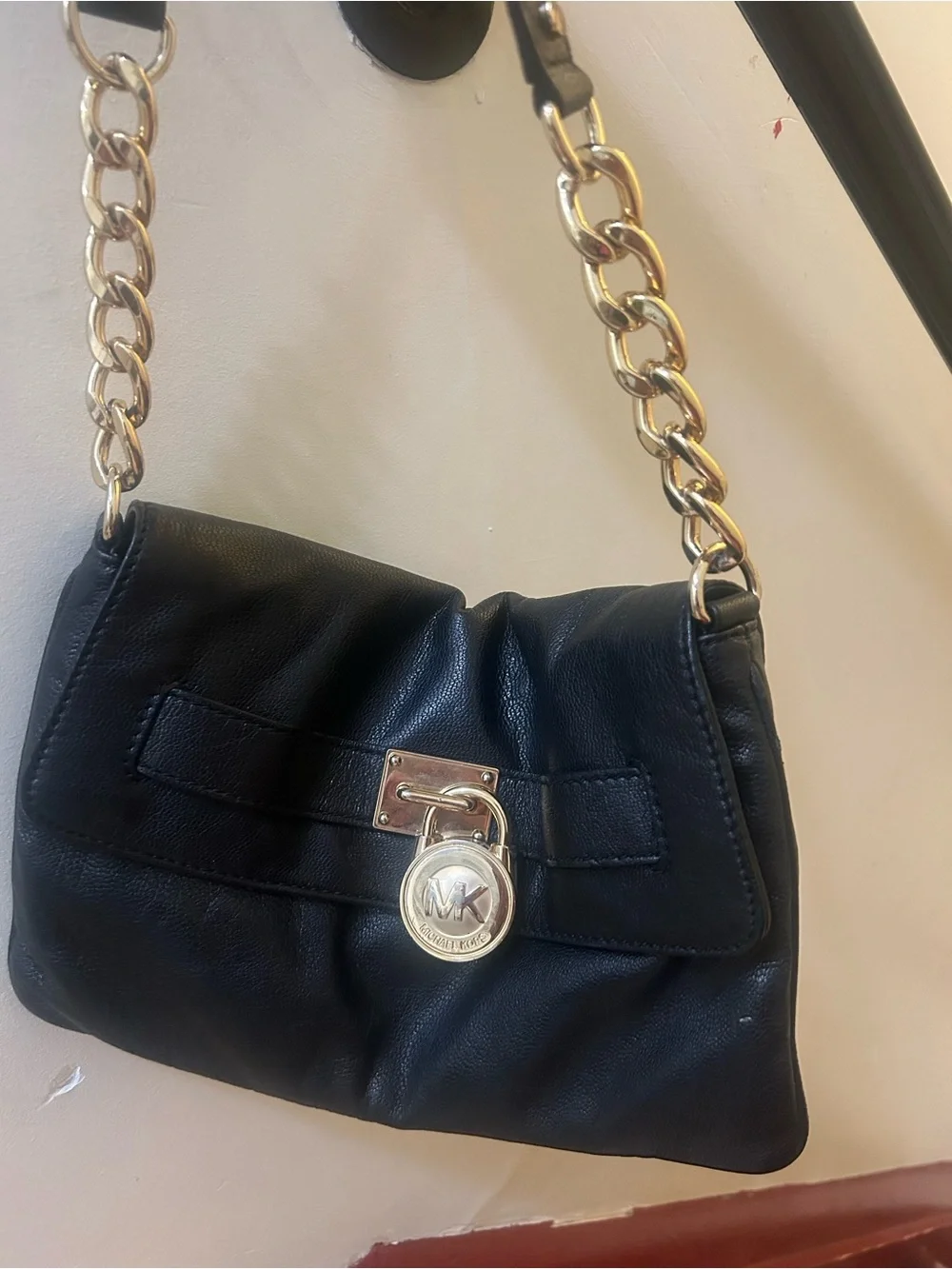 Michael Kors Black Leather Shoulder Bag with Gold Hardware